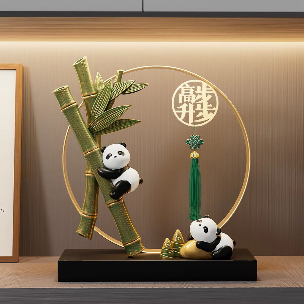 Chinese Style Panda Resin Figurine Ornament, Luxury Oriental Desk Decor, Good Luck Promotion Gift for Office & Living Room, Traditional Chinese Cultural Souvenir for Foreign Friends