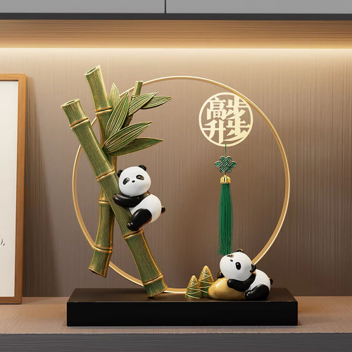 Chinese Style Panda Resin Figurine Ornament, Luxury Oriental Desk Decor, Good Luck Promotion Gift for Office & Living Room, Traditional Chinese Cultural Souvenir for Foreign Friends