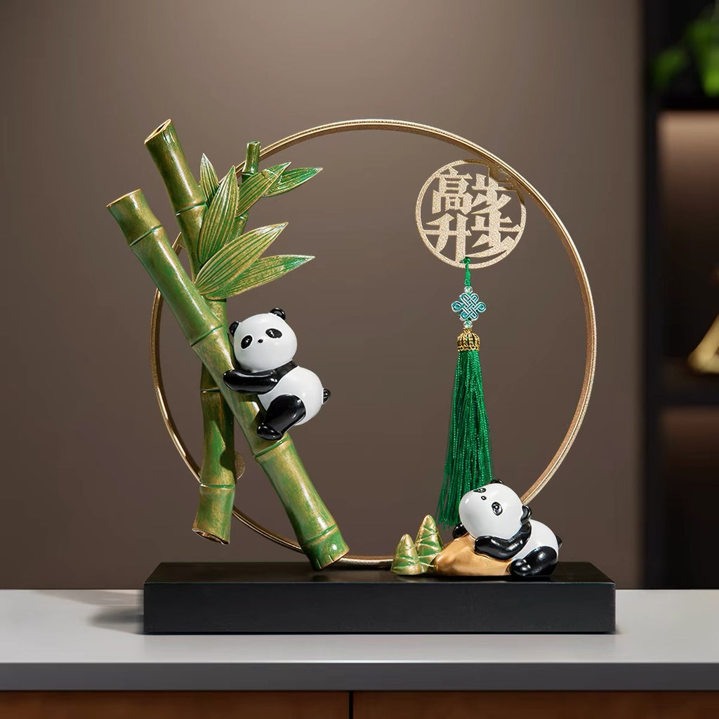Chinese Style Panda Resin Figurine Ornament, Luxury Oriental Desk Decor, Good Luck Promotion Gift for Office & Living Room, Traditional Chinese Cultural Souvenir for Foreign Friends